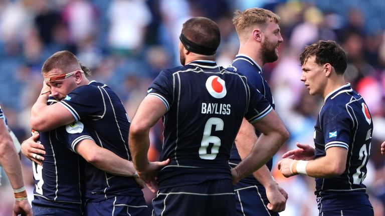 Scotland celebrate after beating Fiji in the Nations Championship