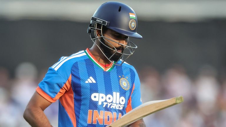 India T20 captain Shreyas Iyer reacts to being dismissed during the series against England in July 2026 (Getty Images)