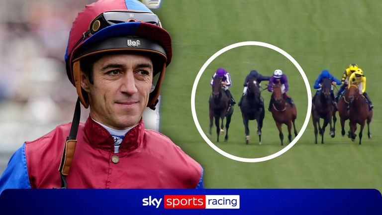 Christophe Soumillon was ruled to have aided Gstaad (purple & white) in the way he rode stablemate Puerto Rico (dark blue) at Royal Ascot