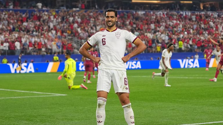 Spain's Mikel Merino  celebrates scoring his side's winner