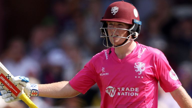 Somerset's Thomas Rew during the 2026 Vitality Blast (Getty Images)