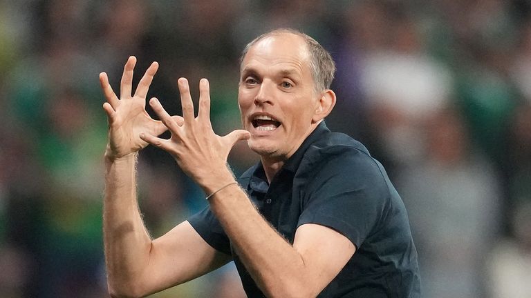 Thomas Tuchel reacts on the touchline during England's World Cup win against Mexico