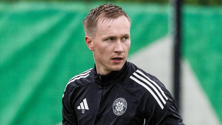 GLASGOW, SCOTLAND - MAY 21: Viljami Sinisalo during a Celtic training session at the Lennoxtown Training Centre, on May 21, 2026, in Glasgow, Scotland. (Photo by Craig Williamson / SNS Group)