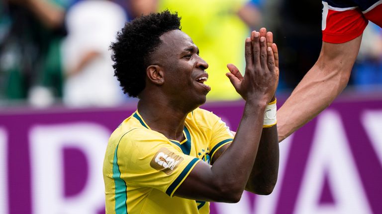 Vinicius Junior playing for Brazil at the World Cup