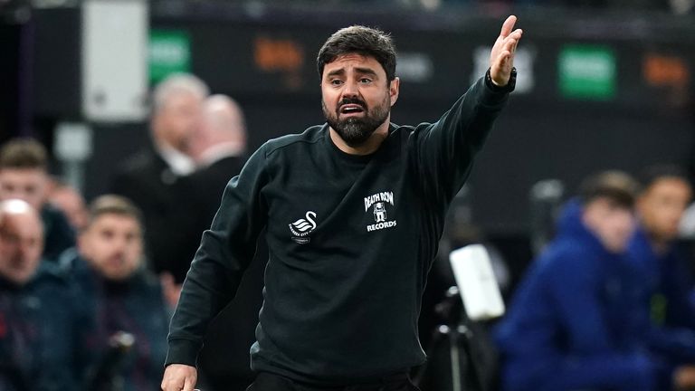 Swansea City manager Vitor Matos gestures on the touchline during the Sky Bet Championship match at the Swansea.com Stadium. Picture date: Tuesday February 24, 2026. PA Photo. Photo credit should read: Jacob King/PA Wire...RESTRICTIONS: EDITORIAL USE ONLY No use with unauthorised audio, video, data, fixture lists, club/league logos or "live" services. Online in-match use limited to 120 images, no video emulation. No use in betting, games or single club/league/player publications.