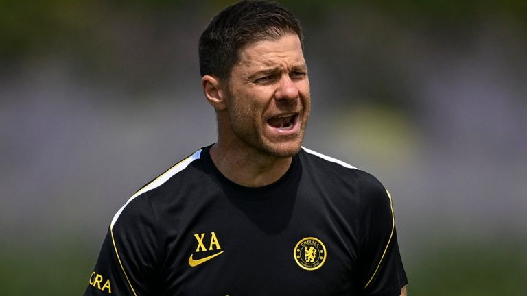 COBHAM, ENGLAND - JULY 10: Manager Xabi Alonso of Chelsea during a training session at Chelsea Training Ground on July 10, 2026 in Cobham,