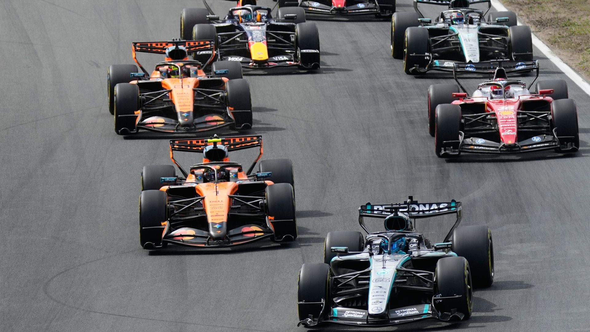 Dutch GP Sprint: Norris loses second to Leclerc as Russell leads LIVE!