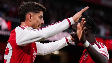 Havertz celebrates scoring the opening goal with Saka