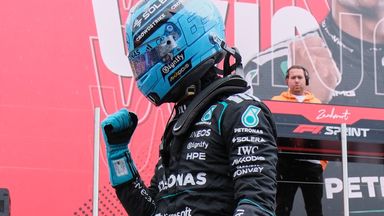 George Russell celebrates victory in the Dutch GP Sprint