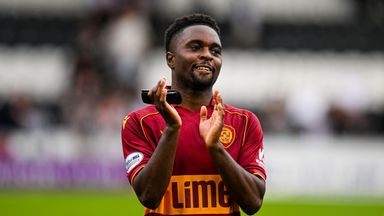 Jardell Kanga applauds fans after scoring on his Motherwell debut