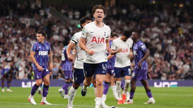 Mikey Moore scores his first goal for Tottenham