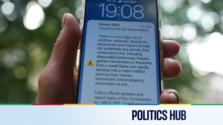 A screenshot of an emergency alert on a phone. Pic: PA