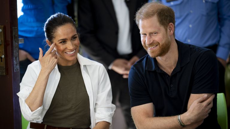 The Duke and Duchess of Sussex during a visit to a youth centre in Jordan in February 2026. Pic: Aaron Chown/PA Wire