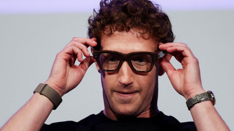 Meta CEO Mark Zuckerberg wears the Meta Ray-Ban Display glasses. Pic Reuters