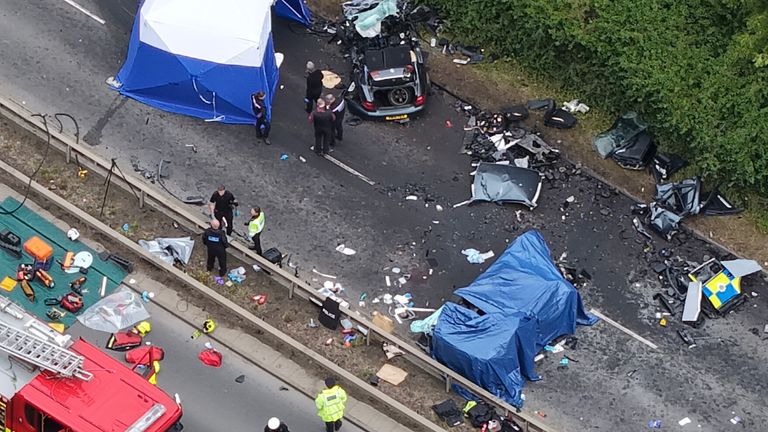 Police at the scene of the fatal crash on the A66. Pic: YappApp
