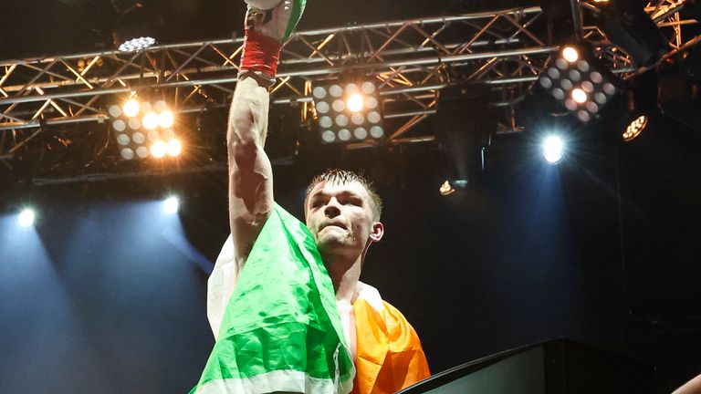 DUBLIN, IRELAND - AUGUST 08:  in a middleweight world title bout during the Zuffa Boxing 10 event at 3Arena on August 8, 2026 in Dublin, Ireland. (Photo by Ed Mulholland/Zuffa Boxing)