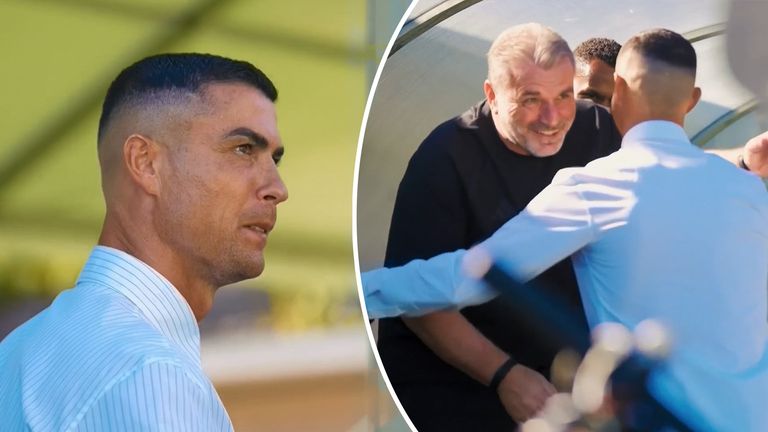 Cristiano Ronaldo meet new head coach Ange Postecoglou for the first time, after returning from the World Cup as he attended Al-Nassr's pre-season match against Spanish side Almeria and showed his support from the touch-line.