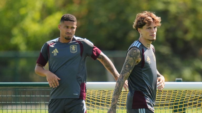 New Aston Villa signings Joao Gomes (left) and Alejandro Garnacho in training