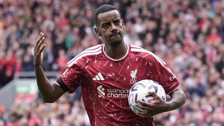 Liverpool's Alexander Isak celebrates scoring their first goal of the game