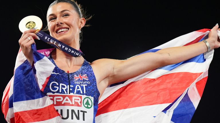Amy Hunt won Great Britain's first gold medal of the European Championships with victory in the women's 100m in Birmingham