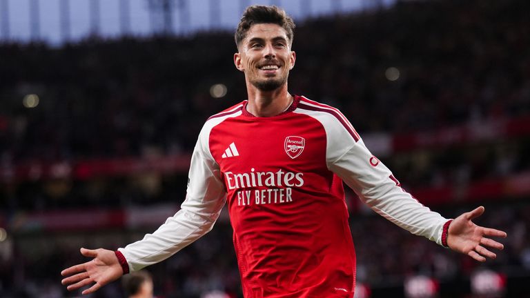 Arsenal's Kai Havertz celebrates scoring the opening goal against Coventry