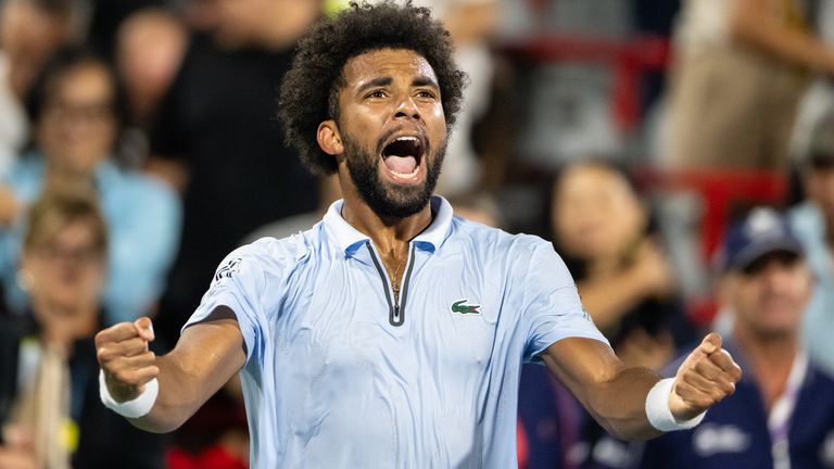 Arthur Fils from France reacts against Cameron Norrie from Great Britain during their singles Round of 16 match on day seven of the ATP 1000