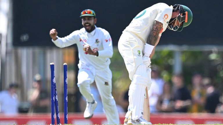 Australia's Jake Weatherald reacts after he was dismissed for a second-innings duck