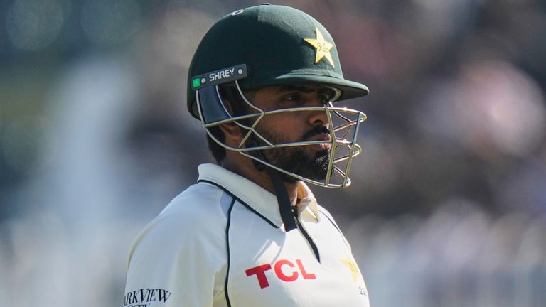 Pakistan captain Babar Azam will play no further part in the Test warm-up after being struck on the hand