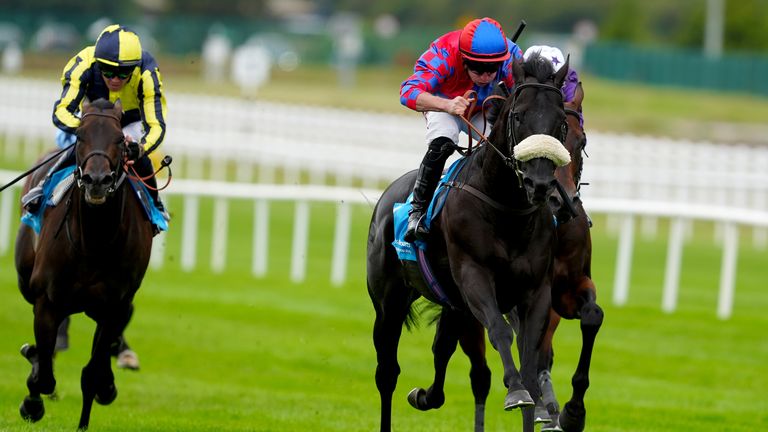 Big Mojo ridden by Tom Marquand on their way to winning the FBD Hotels And Resorts Phoenix Sprint Stakes at Curragh racecourse