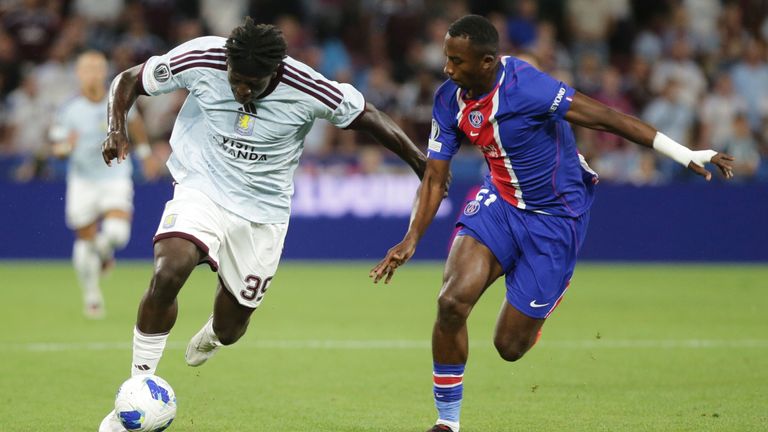 Aston Villa's Brian Madjo proved to be a real handful for the Paris Saint-Germain defence