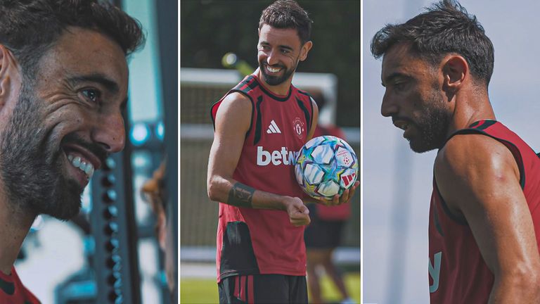 Bruno Fernandes returns to Man Utd training. Credit: Manchester United.