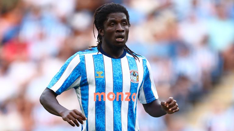 Coventry signing Caleb Yirenkyi in action during the pre-season friendly against Monaco