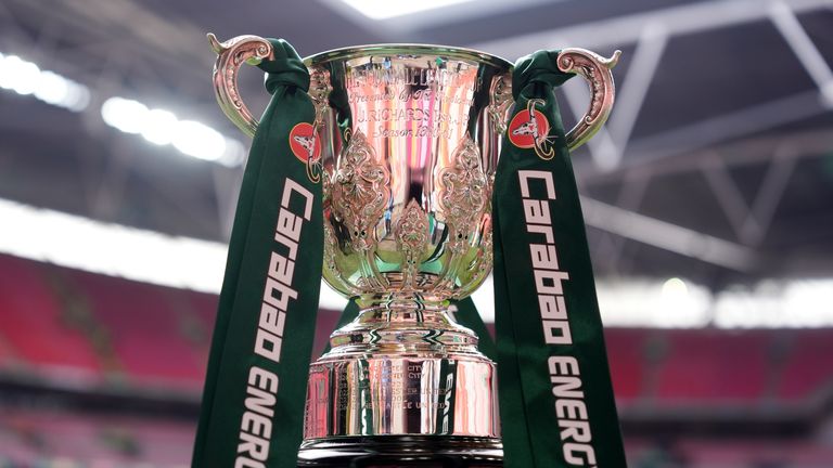 Close view of the Carabao Cup trophy before the Carabao Cup Final at Wembley Stadium, London. Picture date: Sunday March 22, 2026.