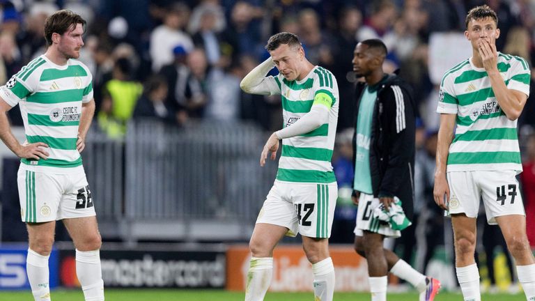 Celtic's Callum McGregor looks dejected at full-time after Champions League qualifier defeat by LASK