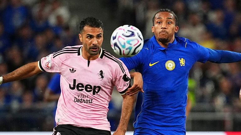 Joao Pedro of Chelsea runs for the ball near Lloyd Kelly of Juventus