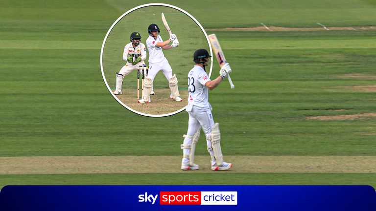 Jordan Cox hit back-to-back boundaries to reach a half-century during the second Test against Pakistan.