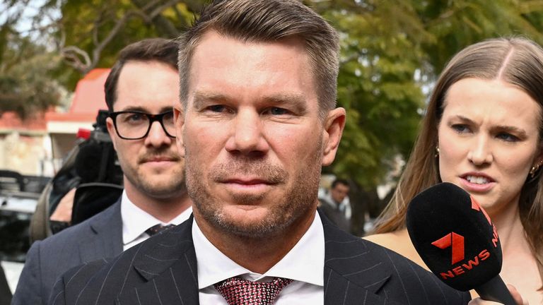 David Warner leaves Waverley Local Court in Sydney after being ordered to use a vehicle breathalyser lock following a drink-driving offence
