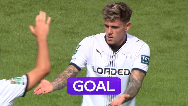 Sammie Szmodics scores a screamer to pull one back for Derby against Lincoln City in the Carabao Cup