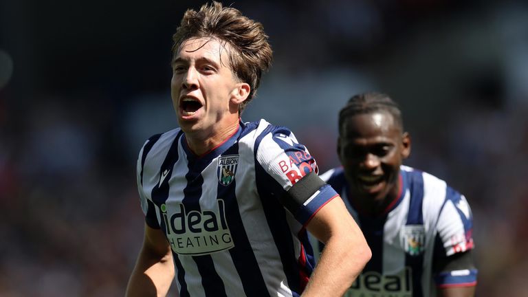 Harry Whitwell celebrates after equalising for West Brom against Burnley