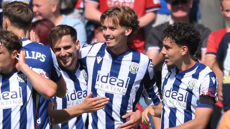 Isaac Price is congratulated after giving West Brom a 2-1 lead against Burnley