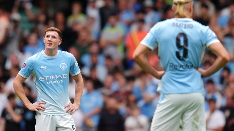 Manchester City's Elliot Anderson reacts after Arsenal's third goal
