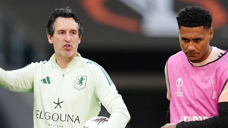 Unai Emery and Ollie Watkins ahead of the Europa League final in May 2026