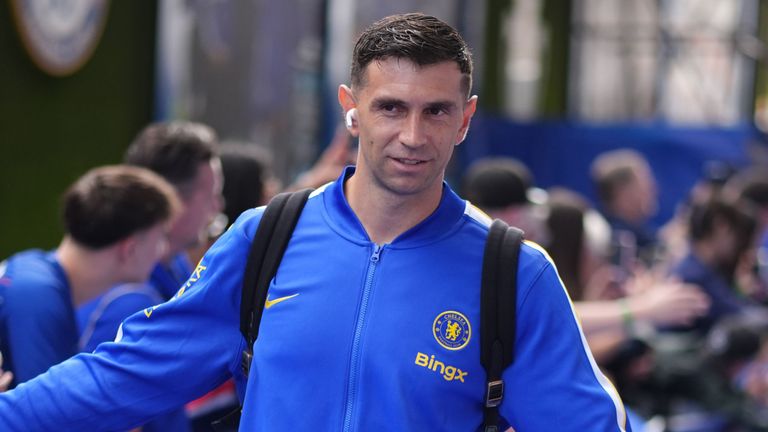 New Chelsea signing Emiliano Martinez arriving at Stamford Bridge before the Premier League match against Brighton