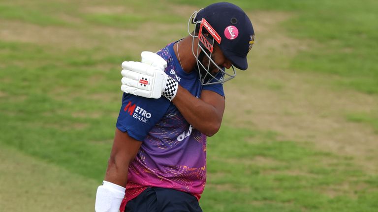 Emilio Gay retired hurt with a shoulder injury playing for Durham
