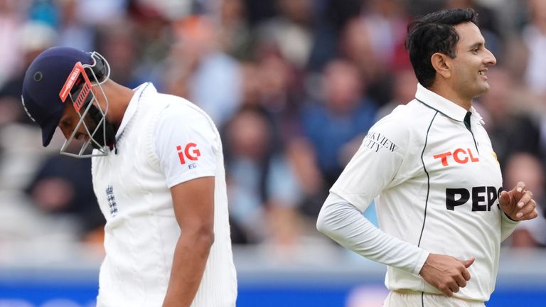 Emilio Gay is dismissed by Mohammad Abbas on day three of the second Test between England and Pakistan at Lord's