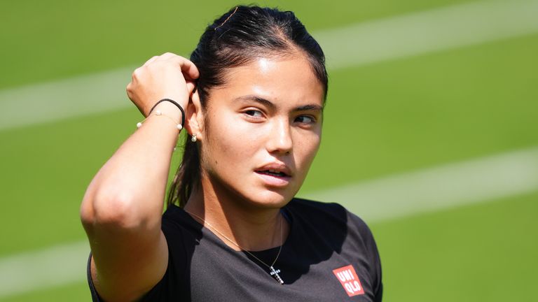 Emma Raducanu practising ahead of the 2026 Wimbledon Championships at the All England Lawn Tennis and Croquet Club, London. Picture date: Mo