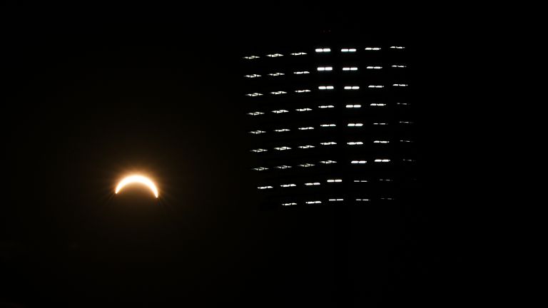 Floodlights at the European Athletics Championships in Birmingham were also on in anticipation of the eclipse
