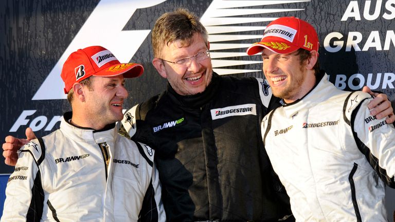 Jenson Button led a one-two from Brawn GP team-mate Rubens Barichello at the first race of 2009 in Australia (Associated Press)