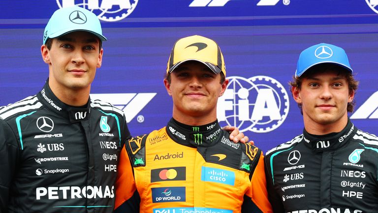 George Russell, Lando Norris and Kimi Antonelli (Getty Images)