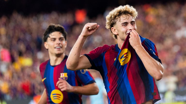 Fermin (FC Barcelona) celebrates after scoring during La Liga football match between FC Barcelona and Athletic de Bilbao, at Camp Nou Stadium in Barcelona, Spain, on August 27, 2026. Photo by: Siu Wu/picture-alliance/dpa/AP Images